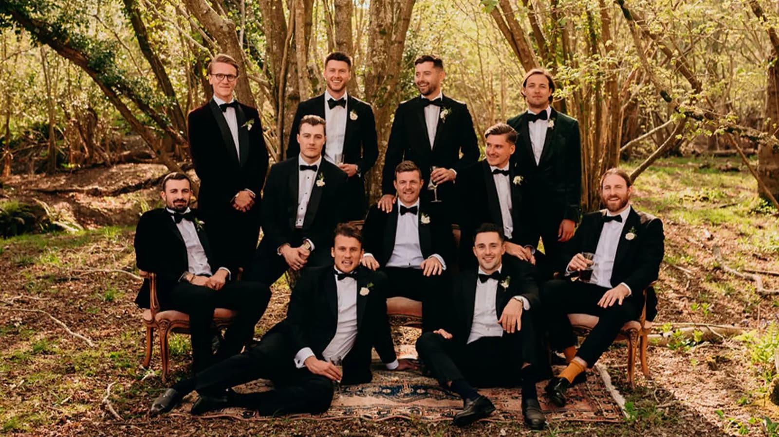 groom and groomsmen wedding day outfits suit and tie