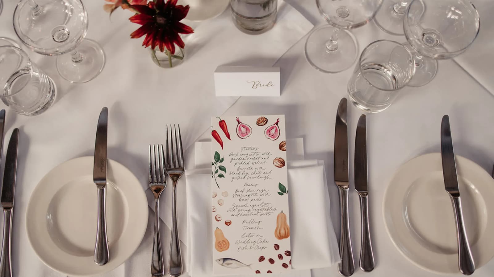 wedding stationery menu cutlery table decorations