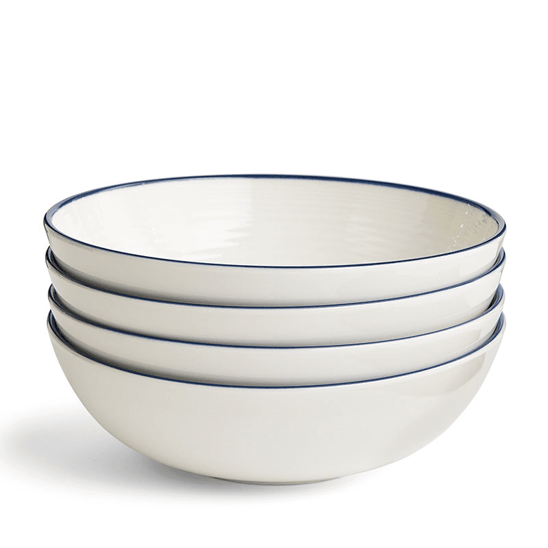 Gordon Ramsay Maze Denim Line Set of 4 Cereal Bowls, D18cm, White