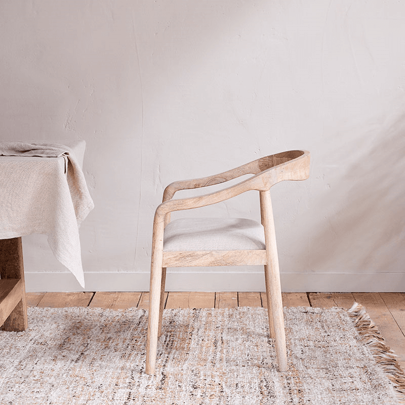 Anbu Mango Wood Upholstered Dining Chair, Natural