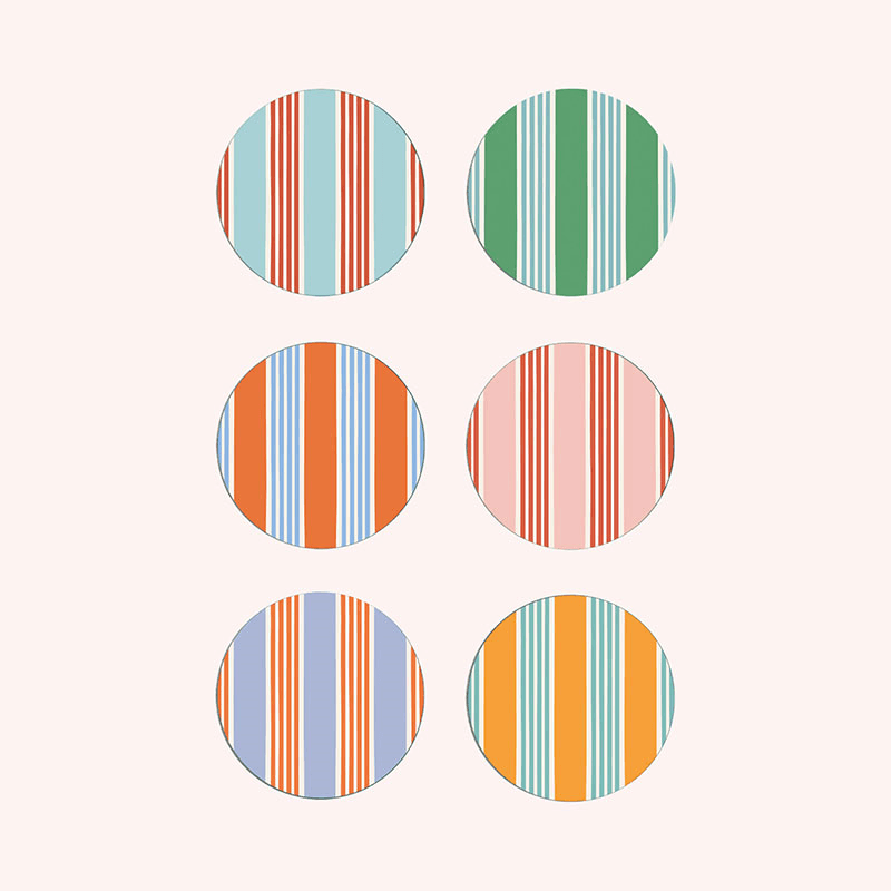 Amalfi Stripes Set of 6 Coasters, D10cm, Multi