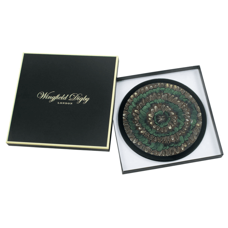 Feather and Glass Set of 2 Placemats, D28cm, Cock Pheasant and Green Pheasant