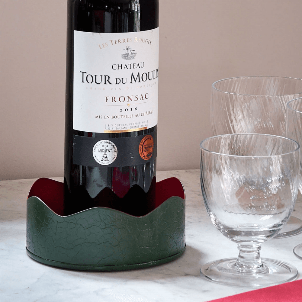 Toleware Coaster, D13cm, Dark Green & Raspberry