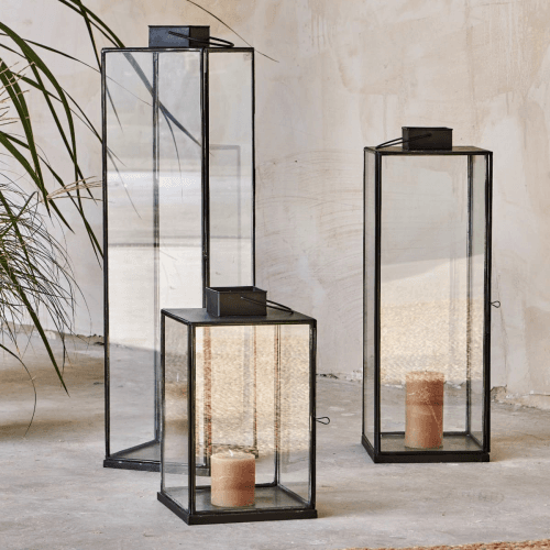Image showing the Sia Lantern, H76.5cm, Antique Black/Clear product.