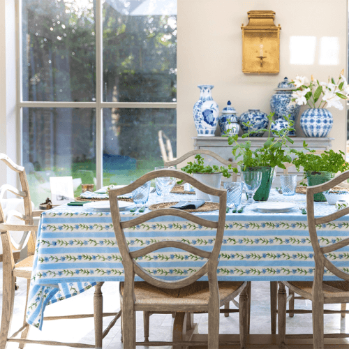Image showing the Floral Garland Tablelcoth, 150 x 400cm, Blue product.