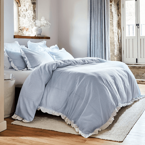 Image showing the Cotton Seersucker Stripe Duvet Set, Double, Blue product.