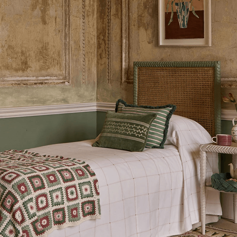 San Juan Embroidered Velvet Cushion, 50 x 35cm, Green