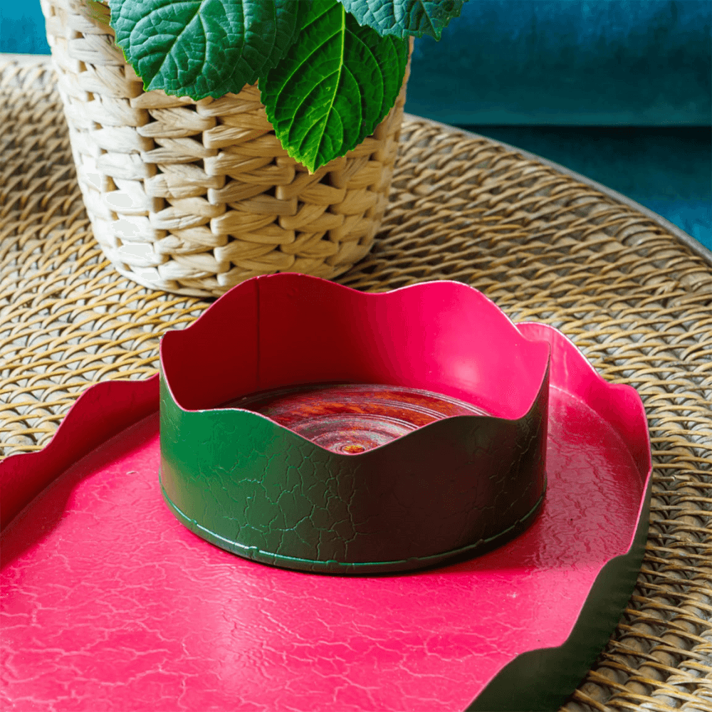 Toleware Coaster, D13cm, Dark Green & Raspberry