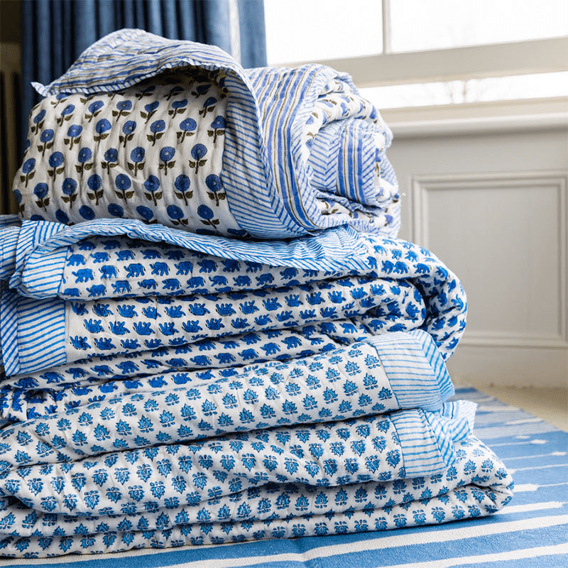 Elephant Double Quilt, Blue
