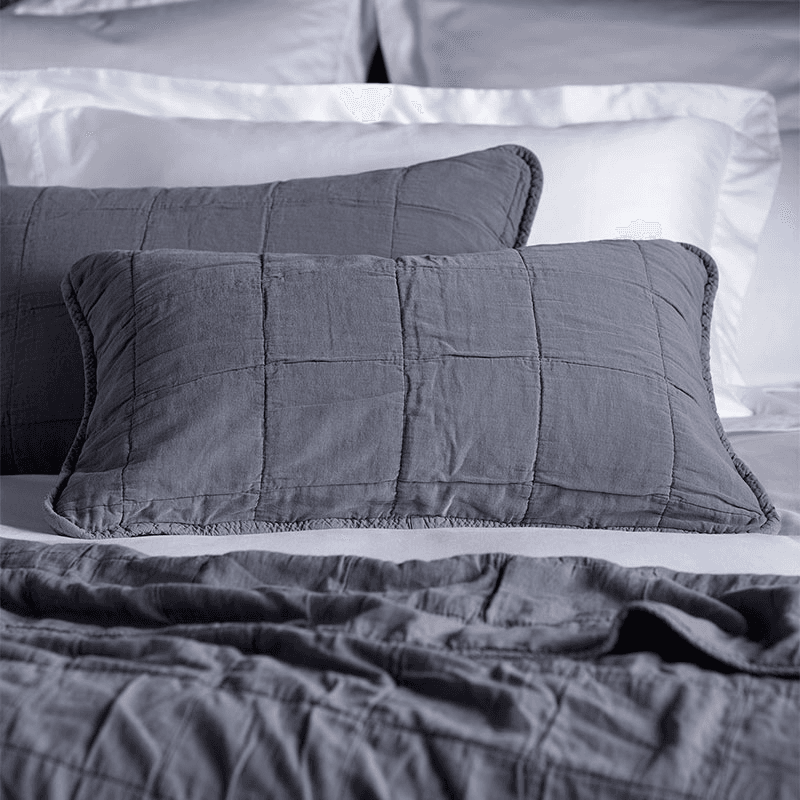 Finn Cotton Quilted Cushion Cover, Rectangle, French Blue