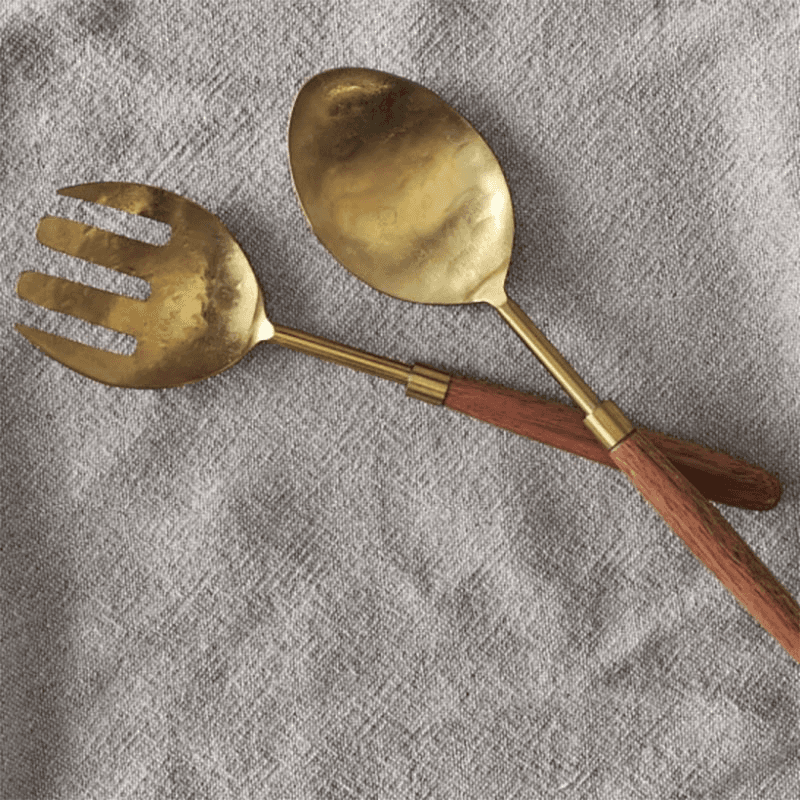 Soni Salad Servers, Gold & Acacia
