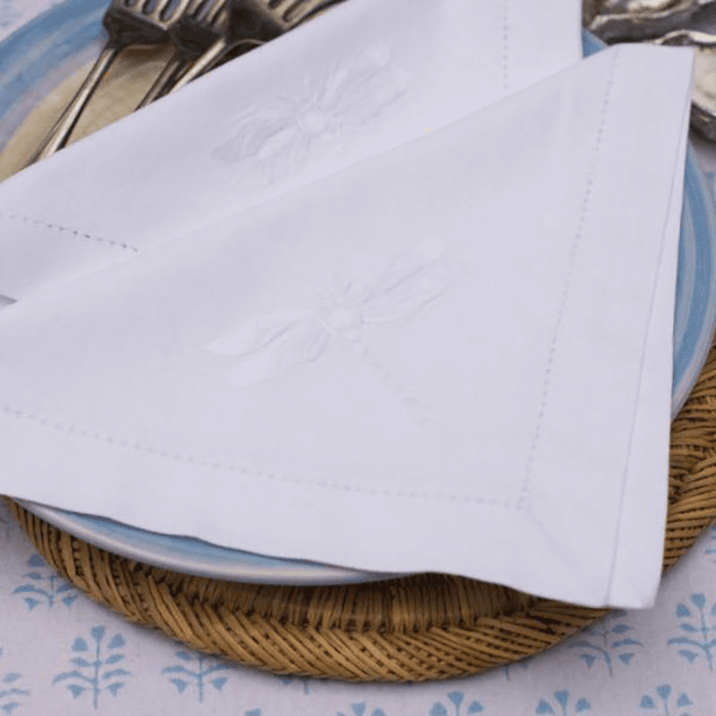 Dragonfly Set of 4 Napkins, 45 x 45cm, White
