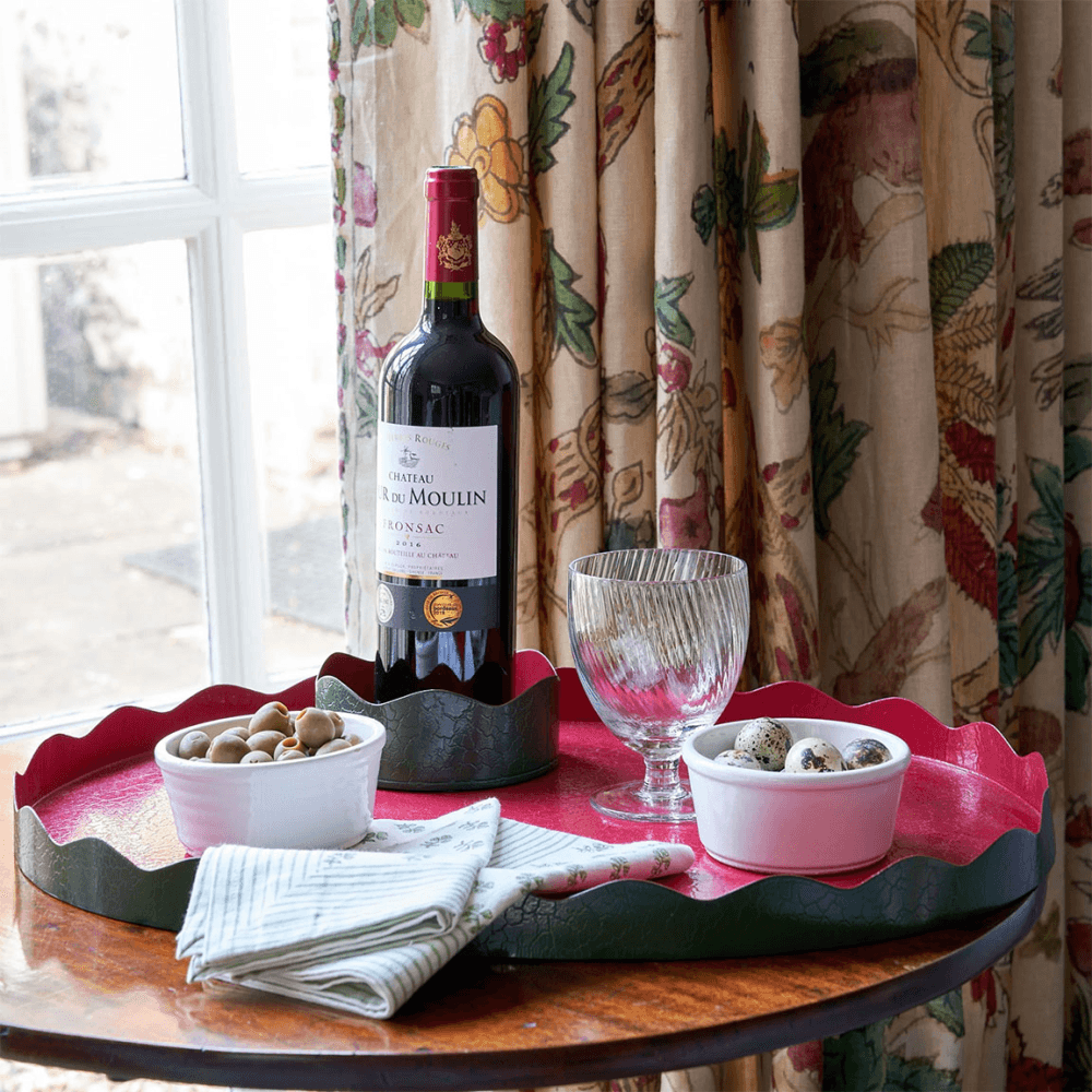 Toleware Tray, 52 x 40cm, Dark Green & Raspberry