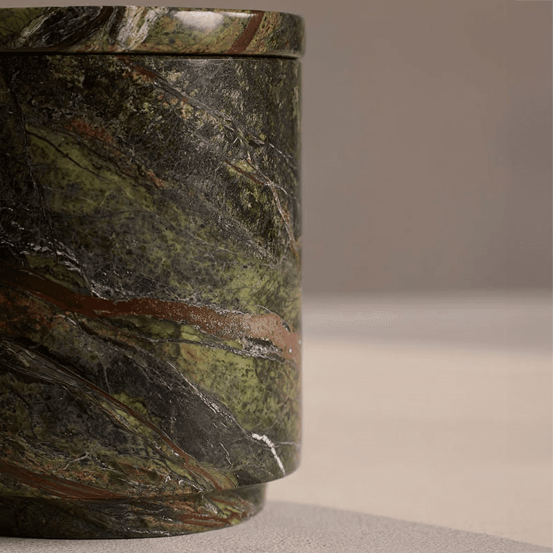 Leather & Oud Marble Candle, 250g, Forest Green